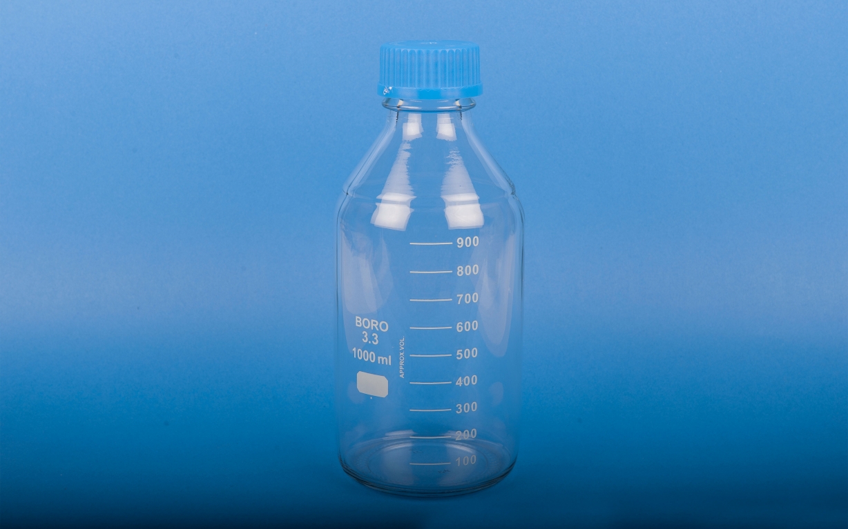 Glass Media/Storage Bottles, Clear, 5000 mL, Blue caps (Part 6)