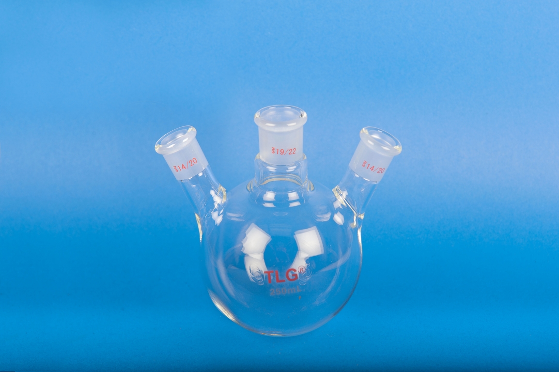 Flask, Three Neck, Angled, Capacity 500mL, Centre Joint 19/22, Side Joint 14/20