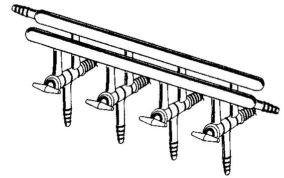 Manifold, High Vacuum Solid Glass Stopcocks, Front-Right and Rear-Left, Number of Ports 5