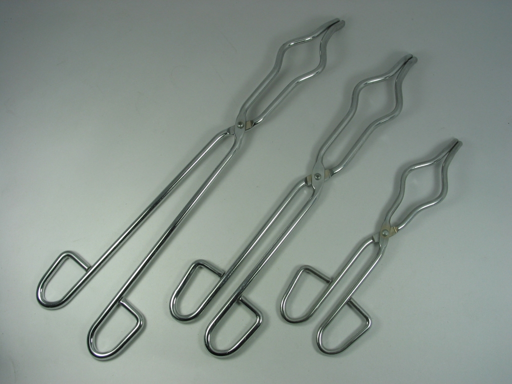 Crucible Tongs, Stainless Steel, Flat hinge, Bowed type, Total Length 300mm