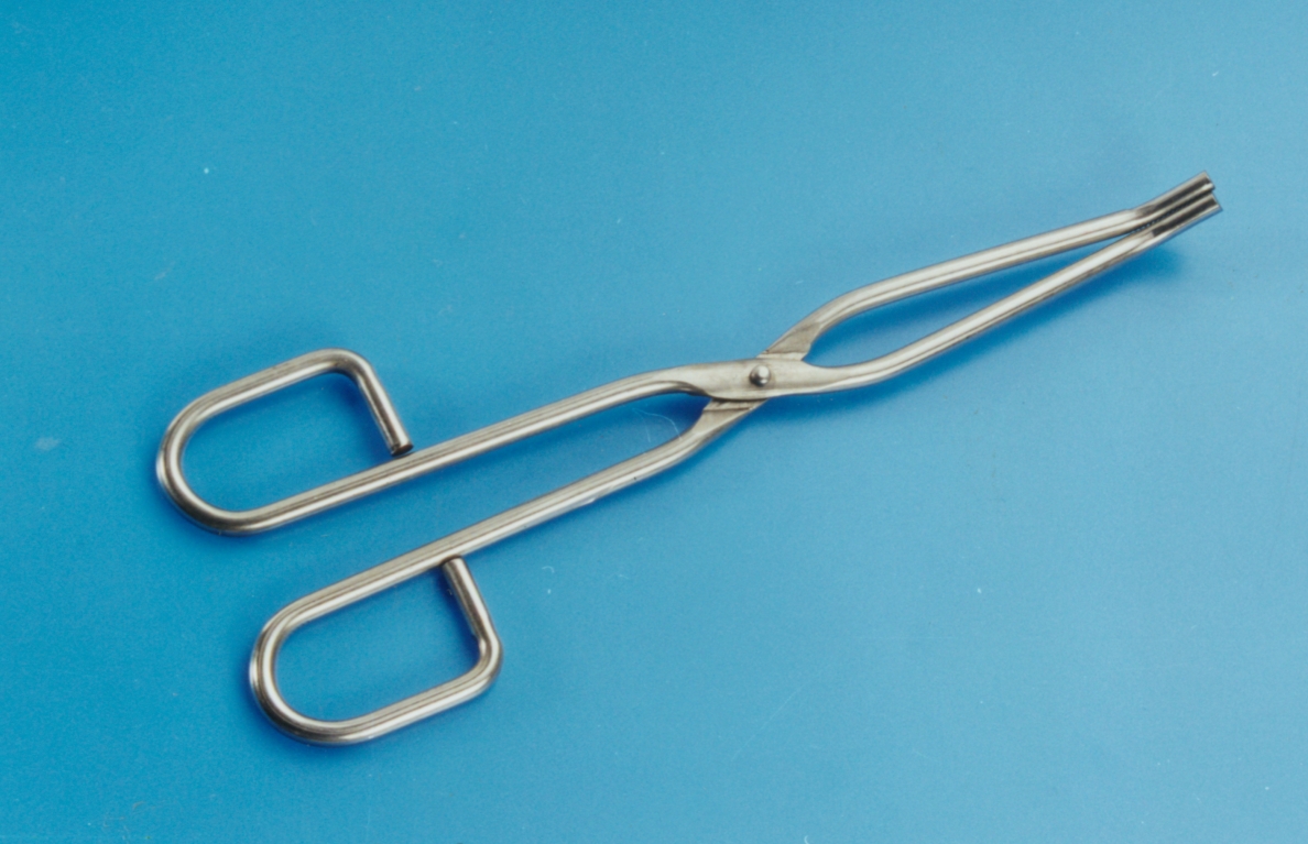 Crucible Tongs, Stainless Steel, Flat hinge, Straight type, Total Length 200mm