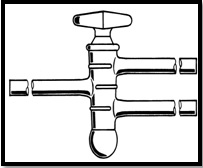 Robinet d'arrêt, verre, bouchon creux, double oblique, vide poussé, alésage 4 mm, taille de bouchon 16,2/56