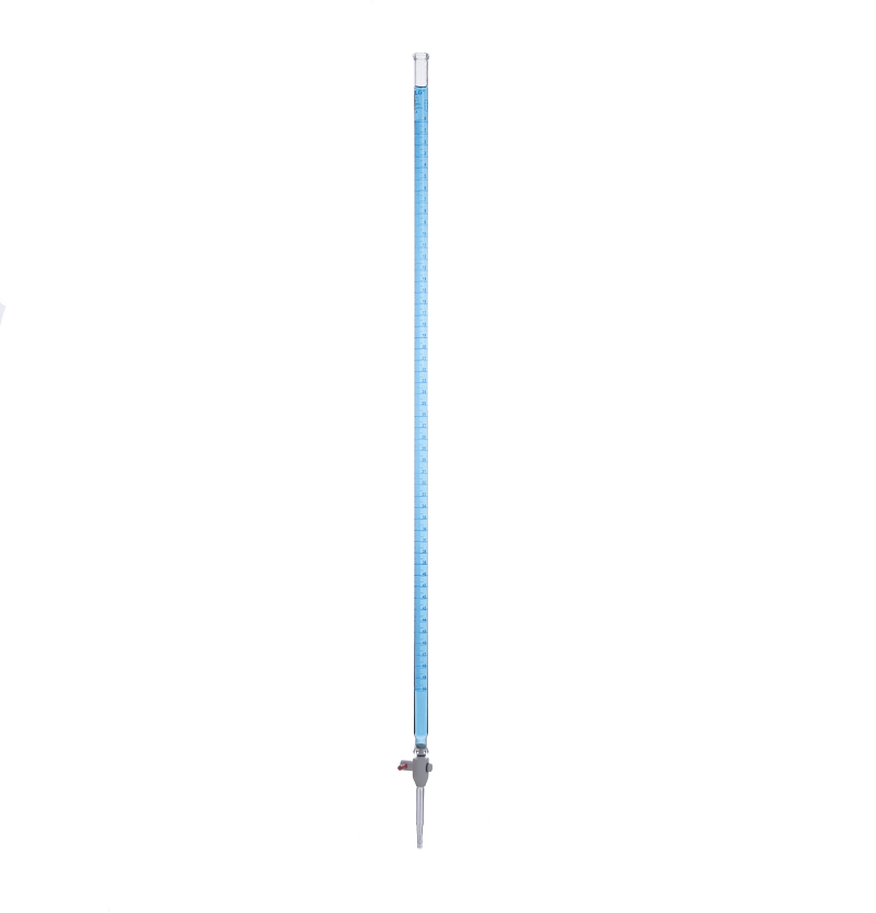 Individual serialized and certified, Burette With Straight Bore PTFE Key Stopcock, 10 mL, ±0.02 mL tolerance, 0.05mL Graduation interval, Class A