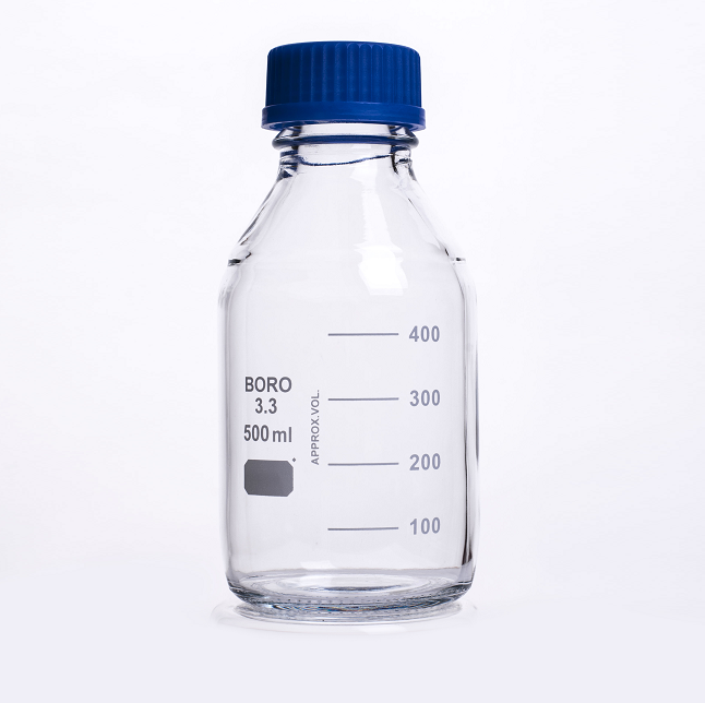 Glass Media/Storage Bottles, Clear, 25mL- BLUE CAPS