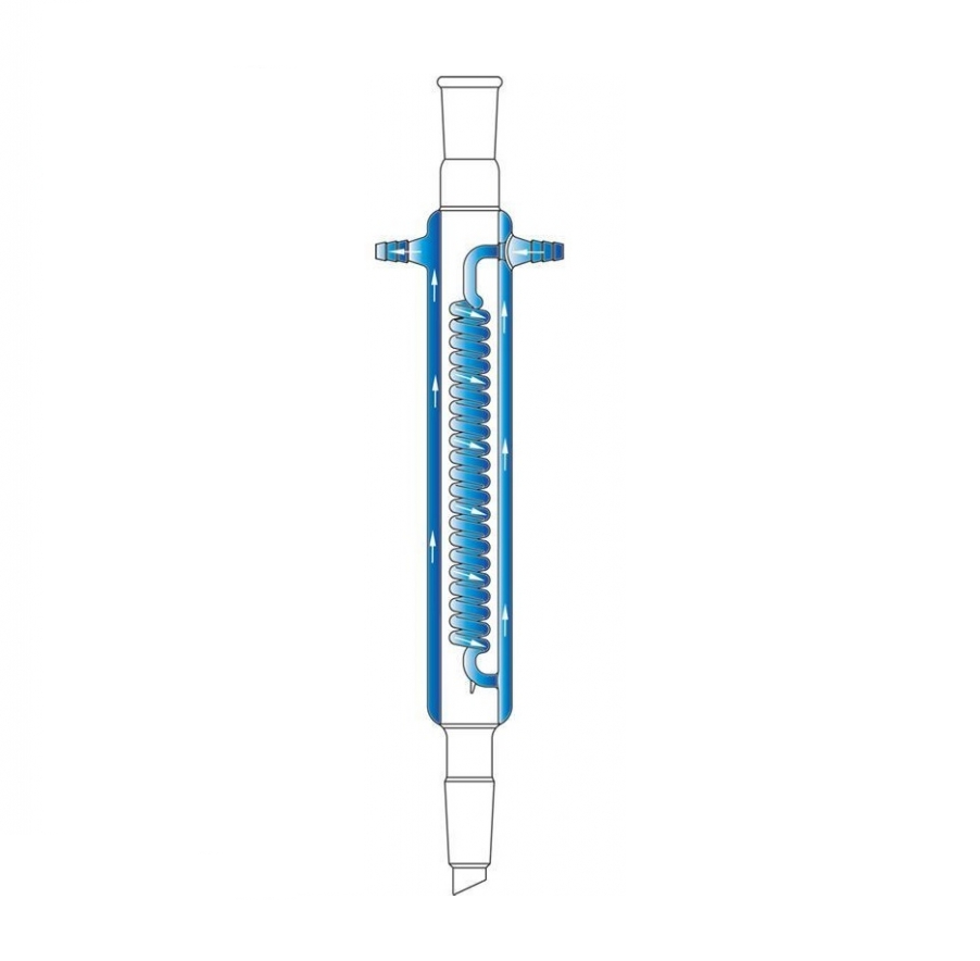 Condenseur, Reflux, bobine à gaine, joint 24/40, longueur de gaine 500 mm, raccord de tuyau 10 mm