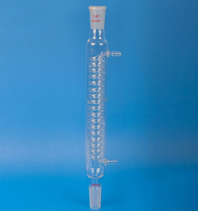 Condenser, Coiled, Jacket Length 200mm, joint 24/40, Hose O.D. 10mm