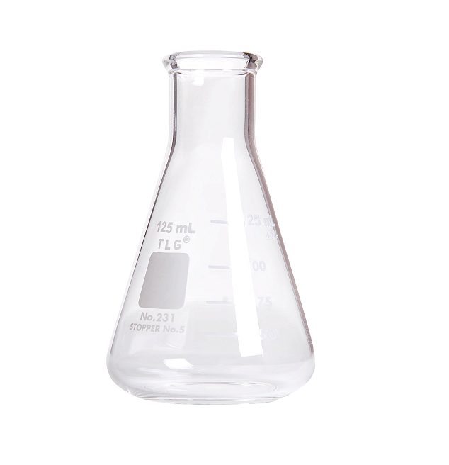 Erlenmeyer Flask, Narrow Neck With Graduation, Capacity 50mL, Rubber Stopper 1