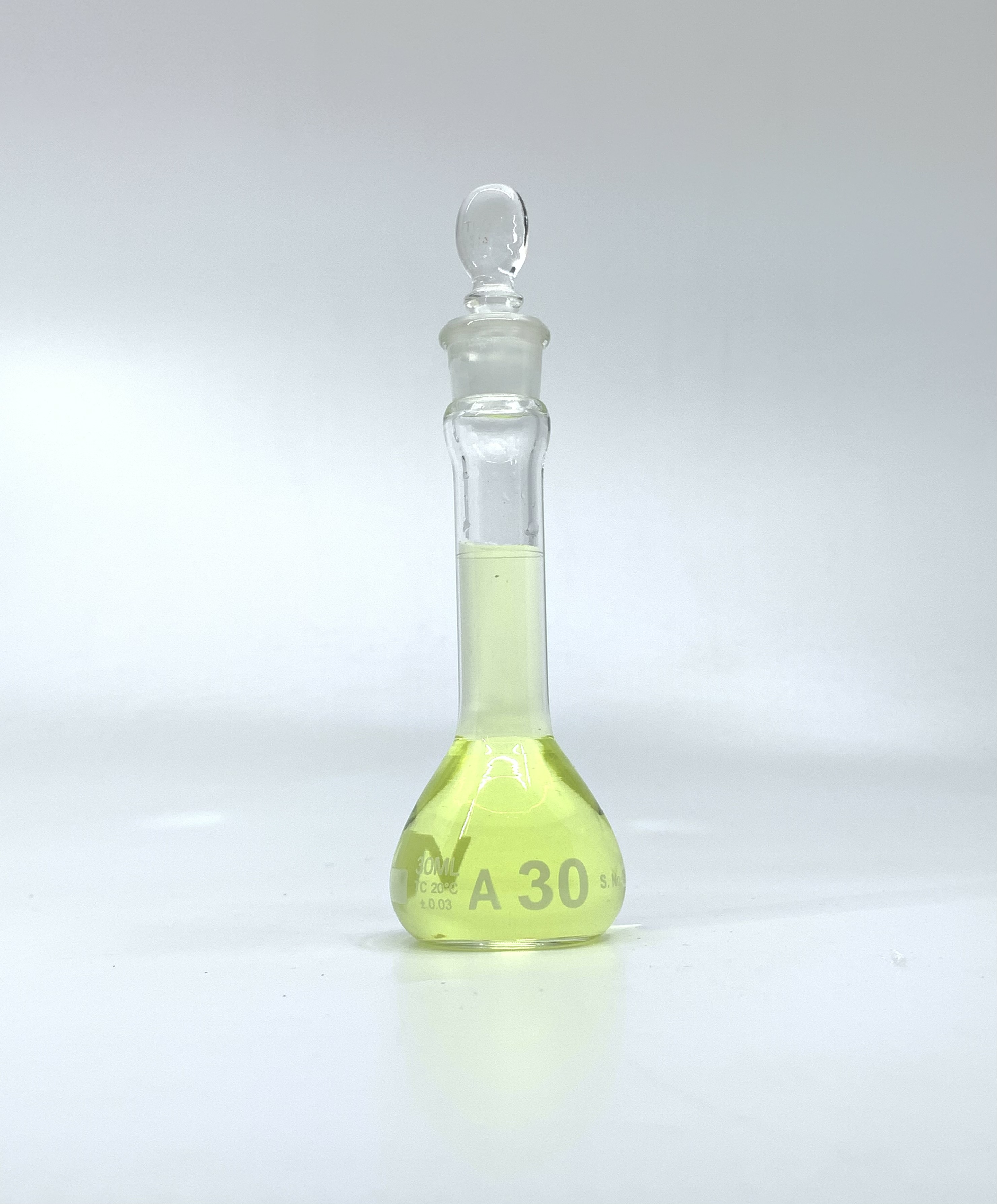 Volumetric Flask, 30mL, Heavy Duty, Wide Mouth, Clear, Glass Stopper# 13, Class A, As Per USP Standards