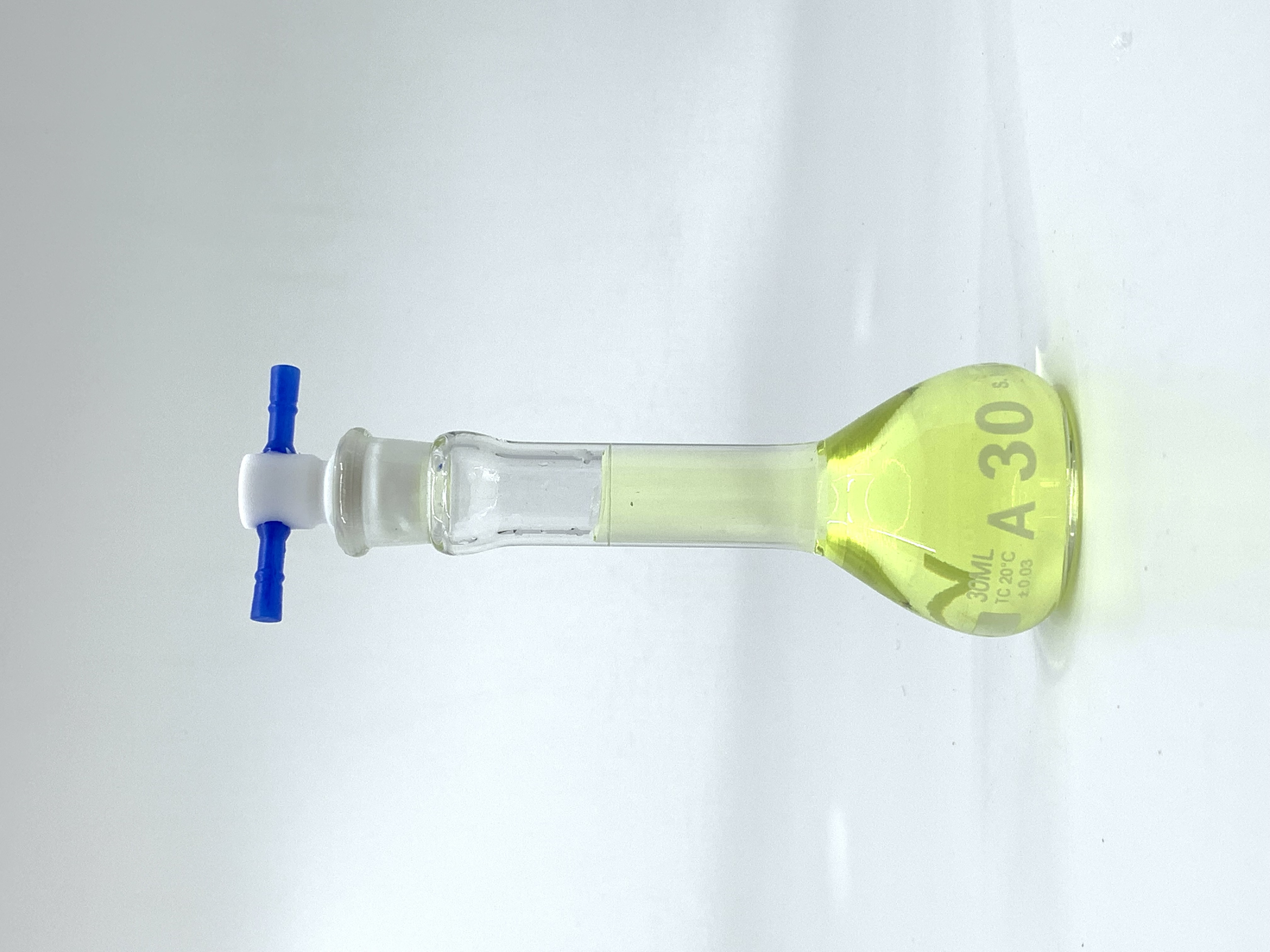 Volumetric Flask, 30mL, Heavy Duty, Wide Mouth, Clear, PTFE Stopper# 13, Class A, As Per USP Standards