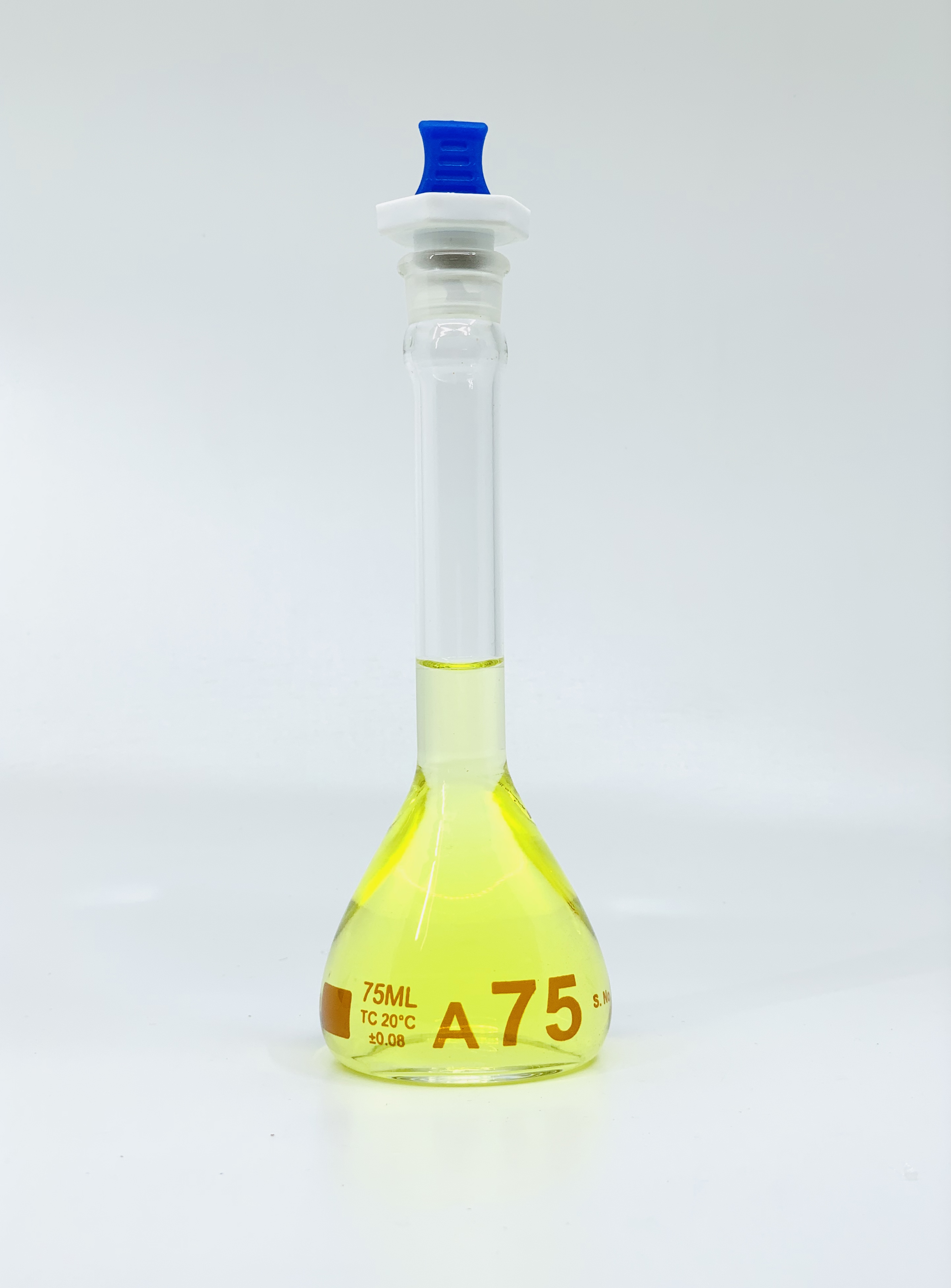 Volumetric Flask, 75mL, Heavy Duty, Clear, Wide Mouth, PE Stopper# 16, Class A, As Per USP Standards