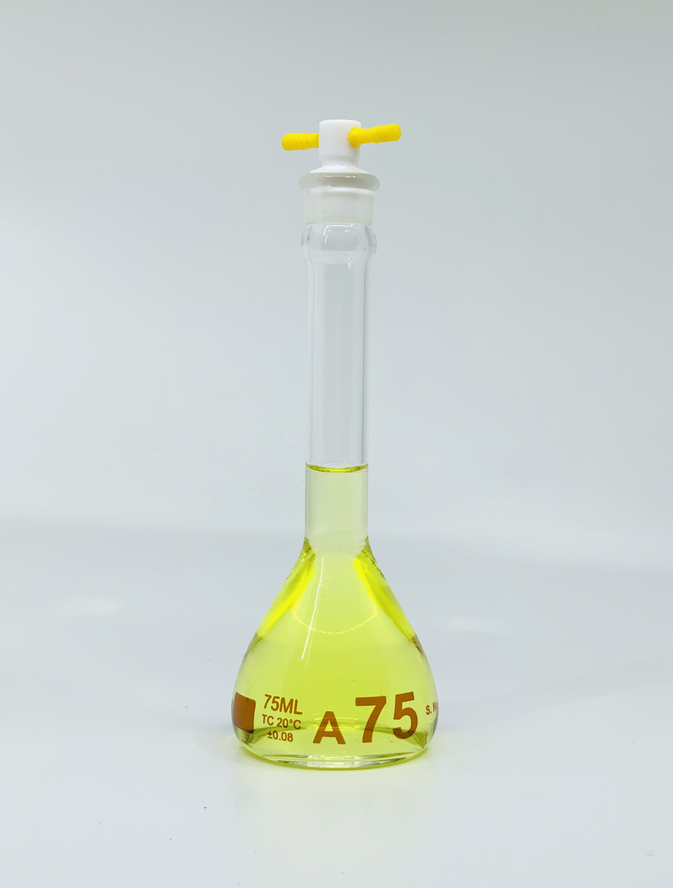 Volumetric Flask, 75mL, Heavy Duty, Wide Mouth, Clear, PTFE Stopper# 16, Class A, As Per USP Standards