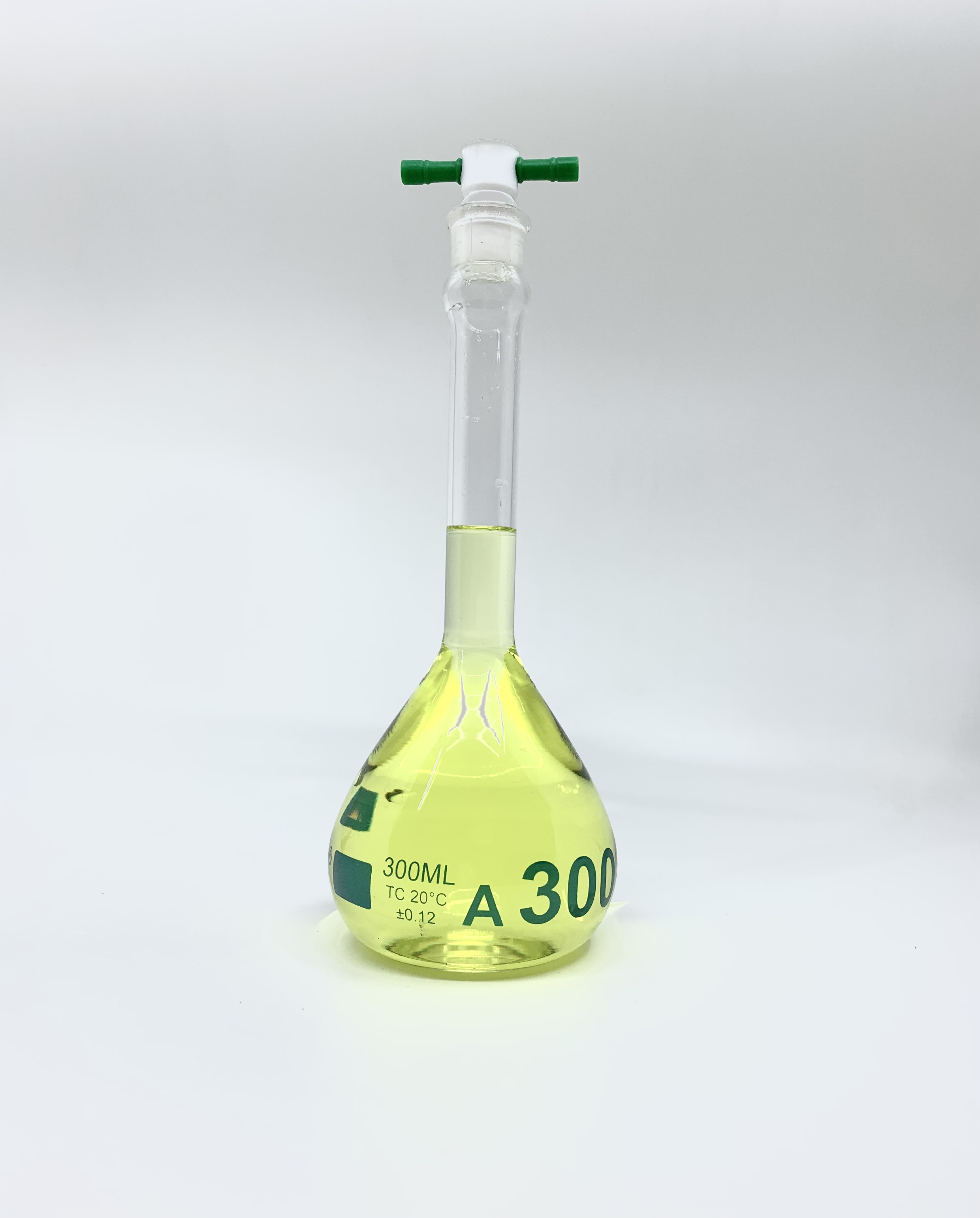 Volumetric Flask, 300mL, Serialized and Certified, Heavy Duty, Wide Mouth, Clear, PTFE Stopper# 19, Class A, As Per USP Standards