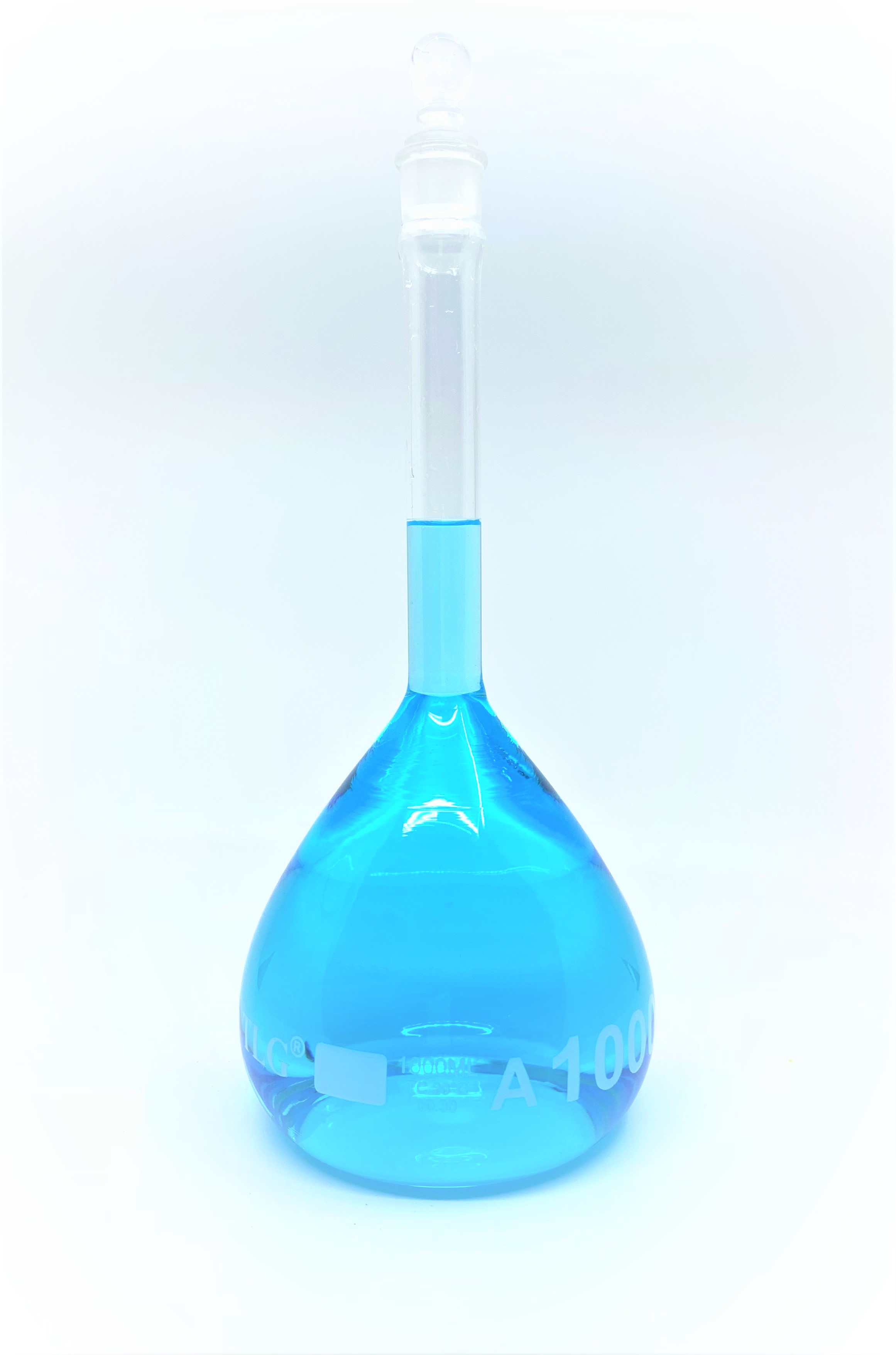 Volumetric Flask, 1000mL, Serialized and Certified, Heavy Duty, Wide Mouth, Clear, Glass Stopper# 22, Class A, As Per USP Standards