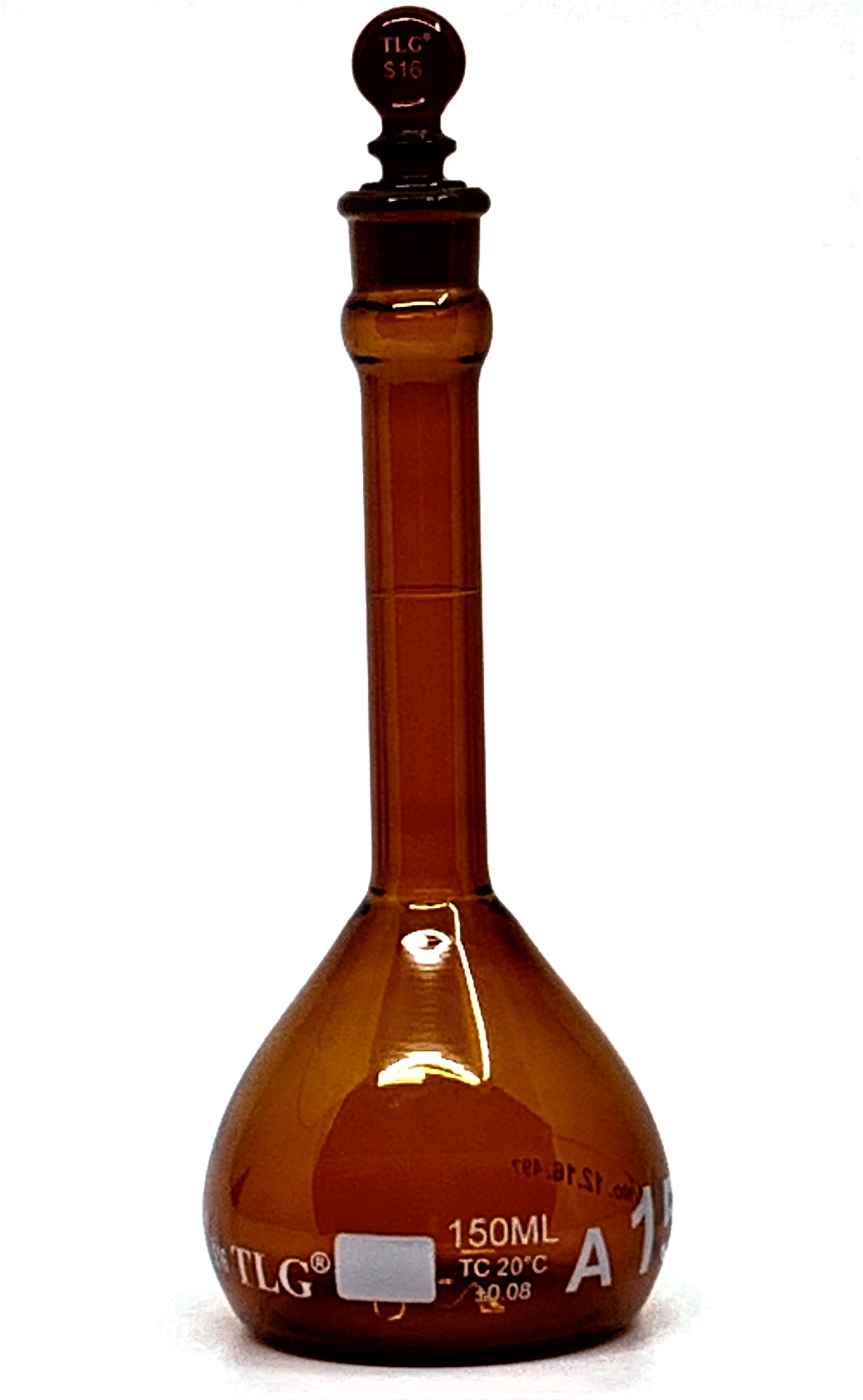 Volumetric Flask, Low Actinic Amber, 150mL, Wide Mouth, Glass Stopper#16, Class A, As Per USP Standards