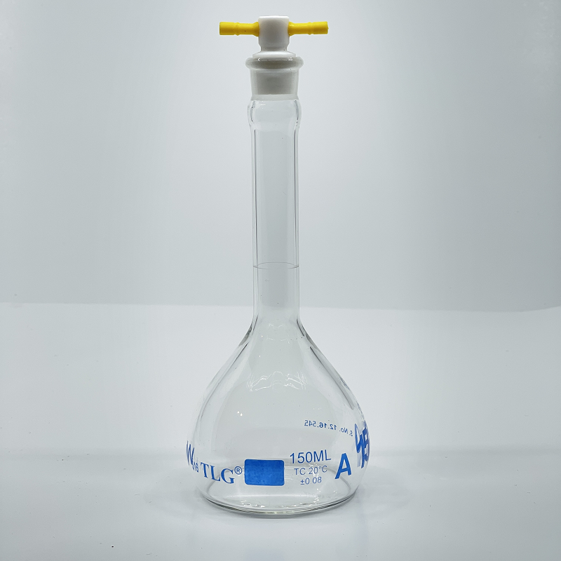 Volumetric Flask, 150mL, Heavy Duty, Wide Mouth, Clear, PTFE Stopper# 16, Class A, As Per USP Standards