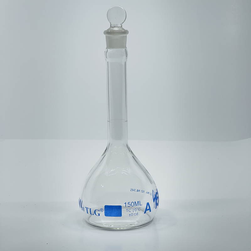 Volumetric Flask, 150mL, Heavy Duty, Wide Mouth, Clear, Glass Stopper# 16, Class A, As Per USP Standards