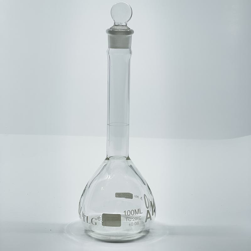 Volumetric Flask, 100mL, Heavy Duty, Wide Mouth, Clear, Glass Stopper# 16, Class A, As Per USP Standards