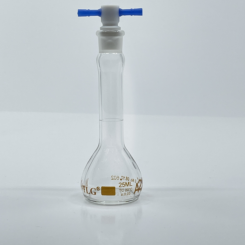 Volumetric Flask, 25mL, Serialized and Certified, Heavy Duty, Wide Mouth, Clear, PTFE Stopper# 13, Class A, As Per USP Standards