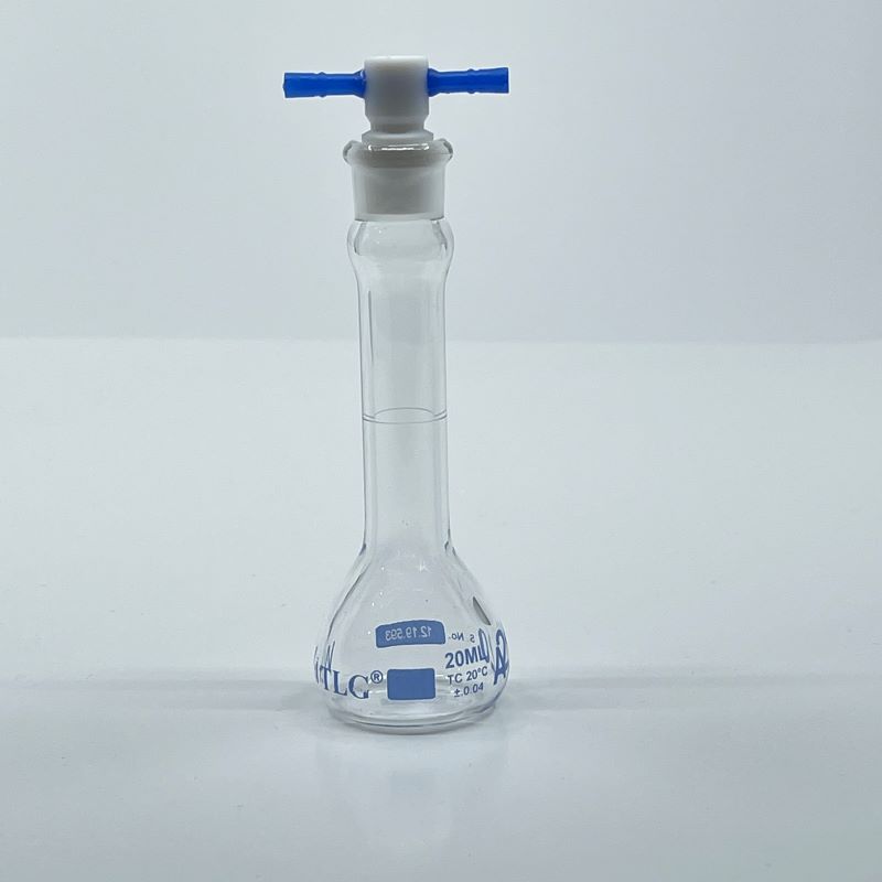 Volumetric Flask, 20mL, Heavy Duty, Wide Mouth, Clear, PTFE Stopper# 13, Class A, As Per USP Standards