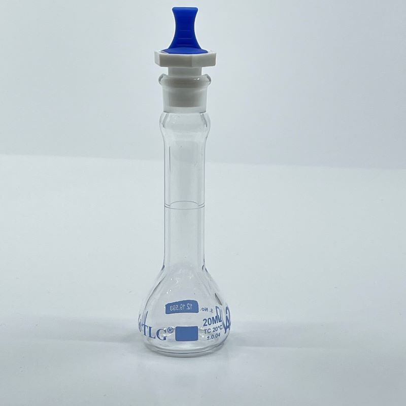 Volumetric Flask, 20mL, Heavy Duty, Wide Mouth, Clear, PE Stopper# 13, Class A, As Per USP Standards