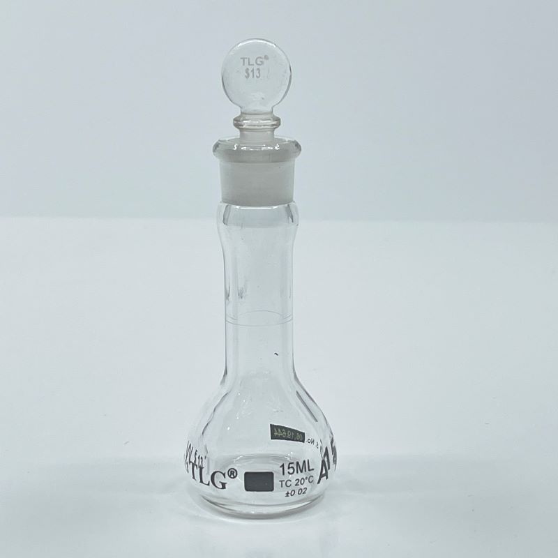 Volumetric Flask, 15mL, Heavy Duty, Wide Mouth, Clear, Glass Stopper# 13, Class A, As Per USP Standards