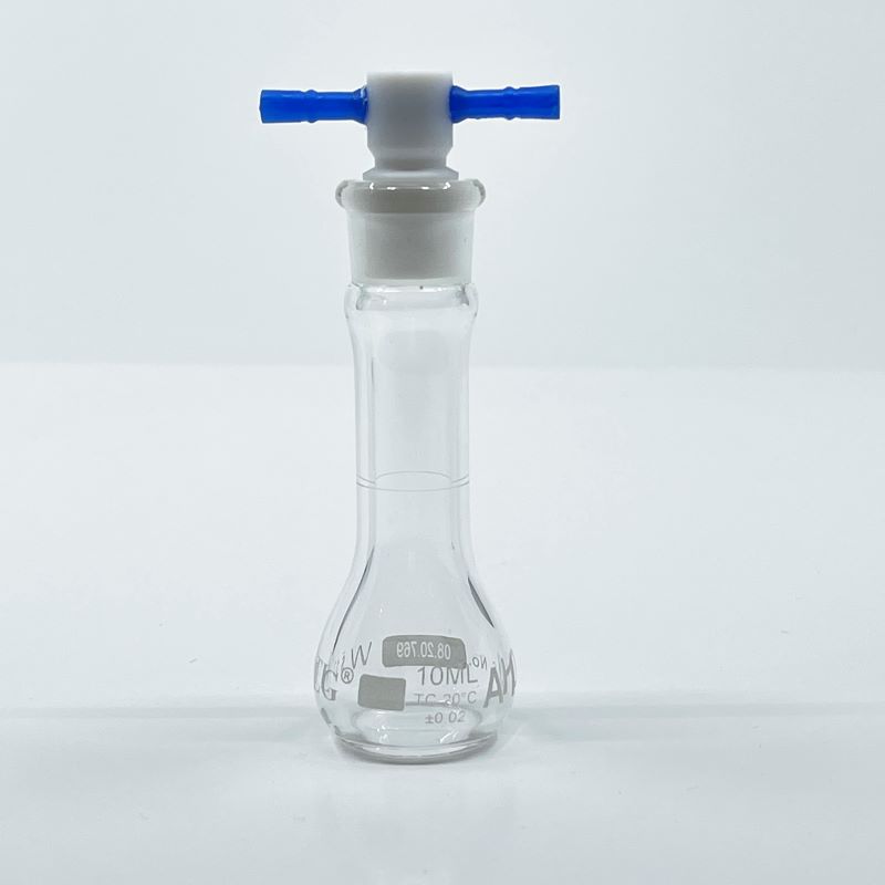 Volumetric Flask, 10mL, Serialized and Certified, Heavy Duty, Wide Mouth, Clear, PTFE Stopper# 13, Class A, As Per USP Standards