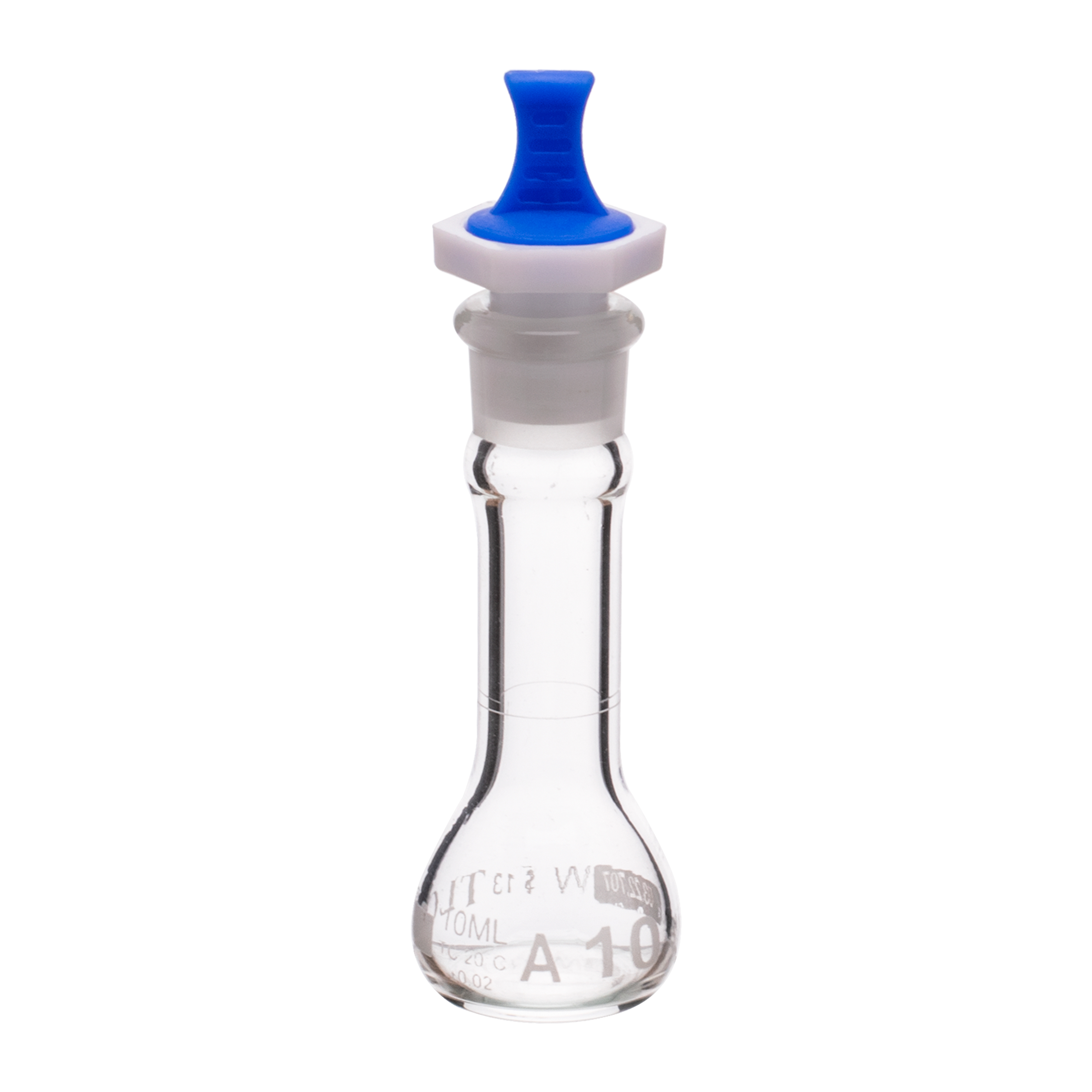 Volumetric Flask, 10mL, Serialized and Certified, Heavy Duty, Wide Mouth, Clear, PE Stopper# 13, Class A, As Per USP Standards