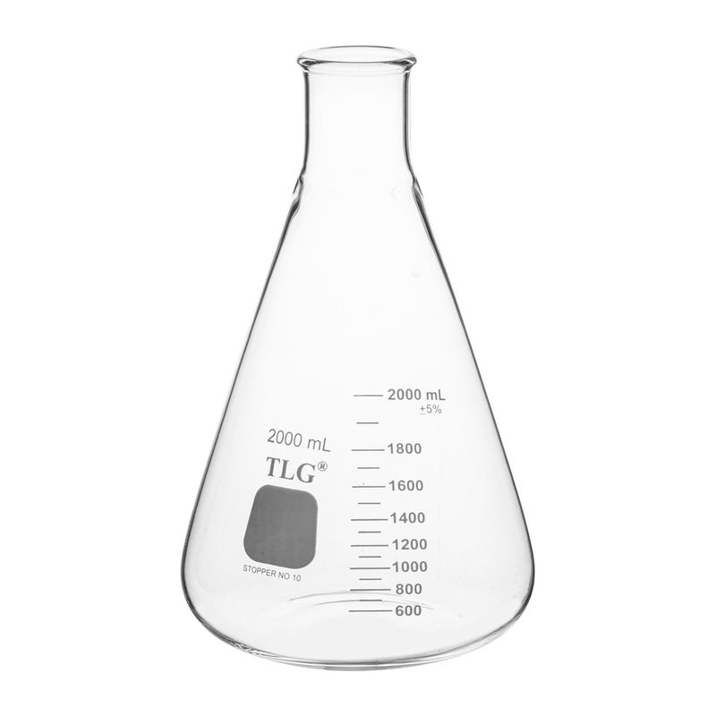 Erlenmeyer Flask, Narrow Neck With Graduation, Capacity 2000mL, Rubber Stopper 10