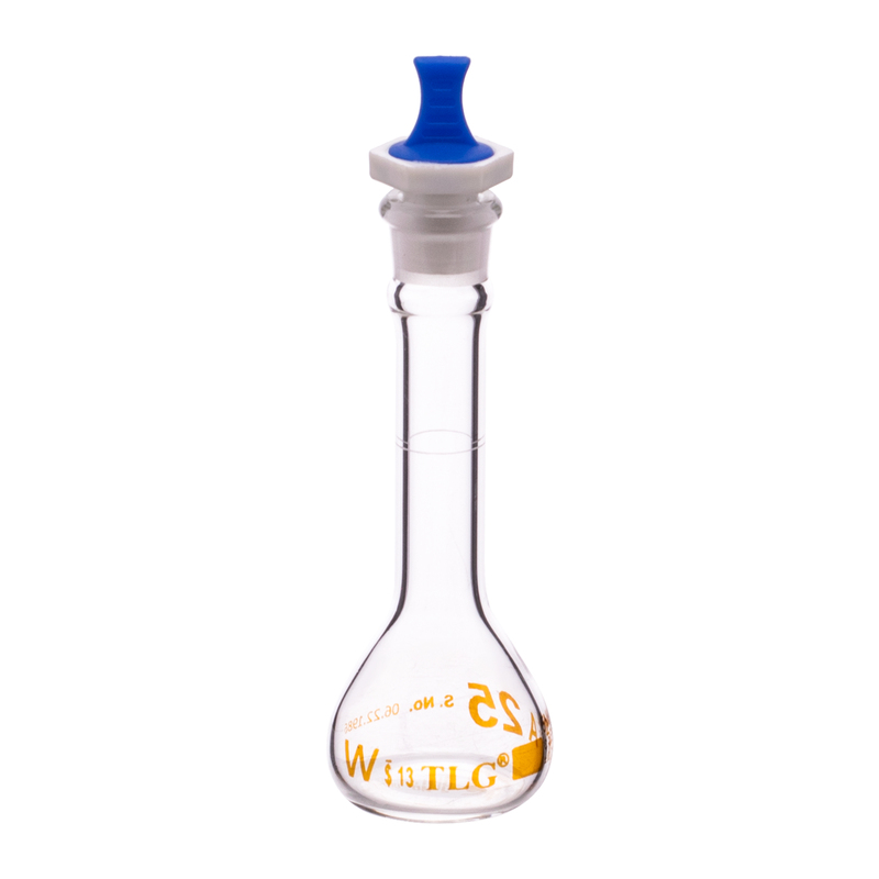 Volumetric Flask,25mL, Heavy Duty, Clear, Wide Mouth, PE Stopper# 13, Class A, As Per USP Standards
