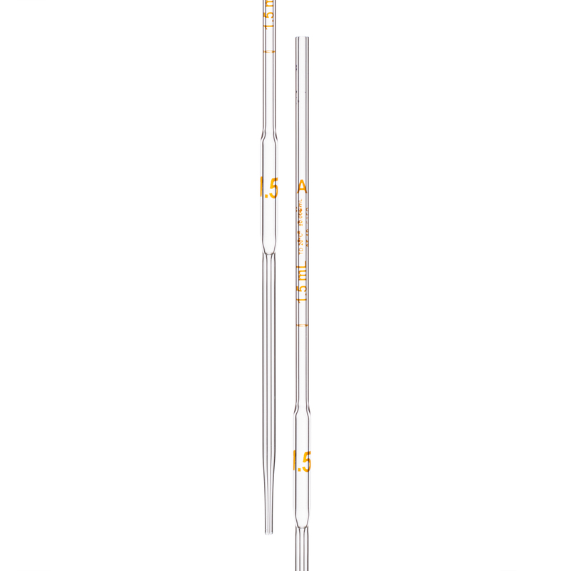 Pipette Volumetric, With One Mark, Accuracy As Per Class A, Capacity(mL) 1.5, Individually Serialized, Tolerance ± 0.006 mL, As Per USP Standards