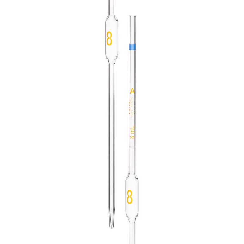 Pipette Volumetric, With One Mark, Accuracy As Per Class A, Capacity(mL) 8, Individually Serialized, Tolerance ±0.01 mL, As Per USP Standards