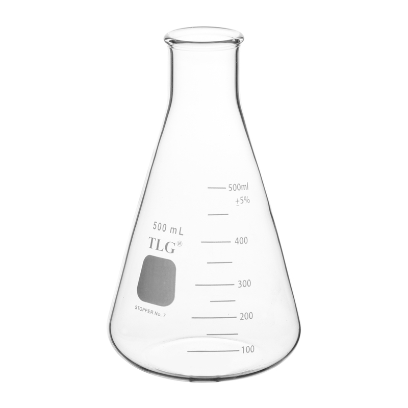 Erlenmeyer Flask, Narrow Neck With Graduation, Capacity 500mL, Rubber Stopper 7