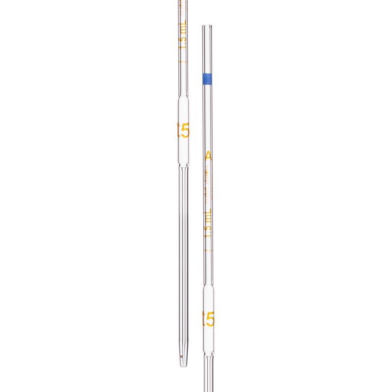 Pipette Volumetric,Class A - To Deliver (TD) With One Mark, Capacity 1.5mL with Blue Strip, As Per USP Standards