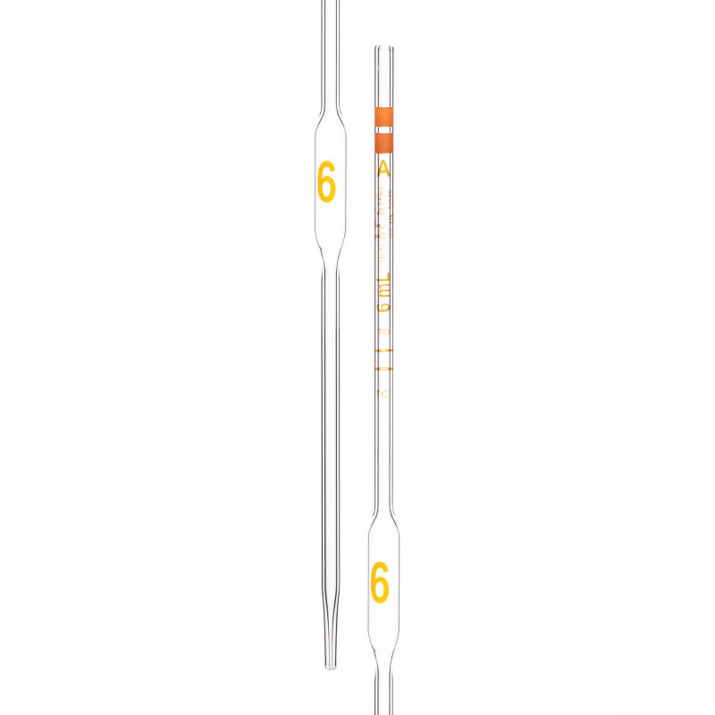 Pipette Volumetric, With Two Marks, To Contain (TC) and To Deliver (TD), Accuracy As Per Class A, Capacity(mL) 6, Individually Serialized