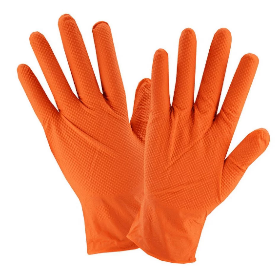 Diamond Textured Nitrile Industrial Gloves, Large, 8mil, ORANGE